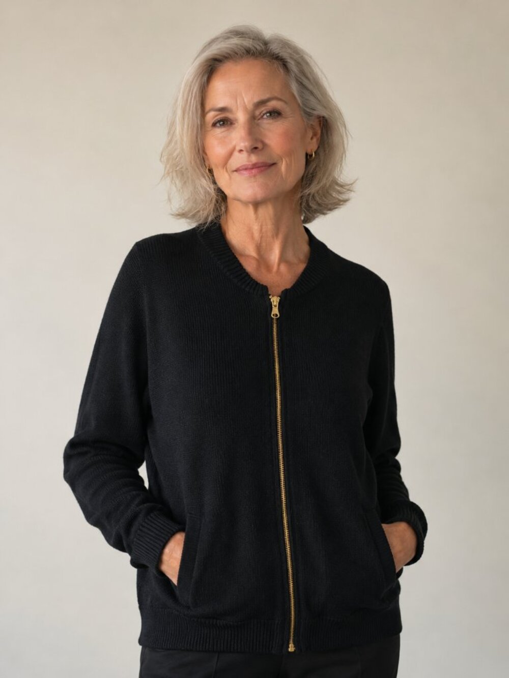 J. Crew Black Zip Front Bomber Cardigan Sweater